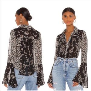 Free People Serena Bell Sleeve Blouse size medium in black/cream